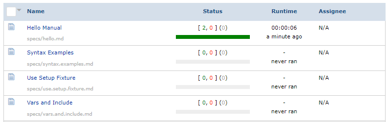 Specs Status Listings